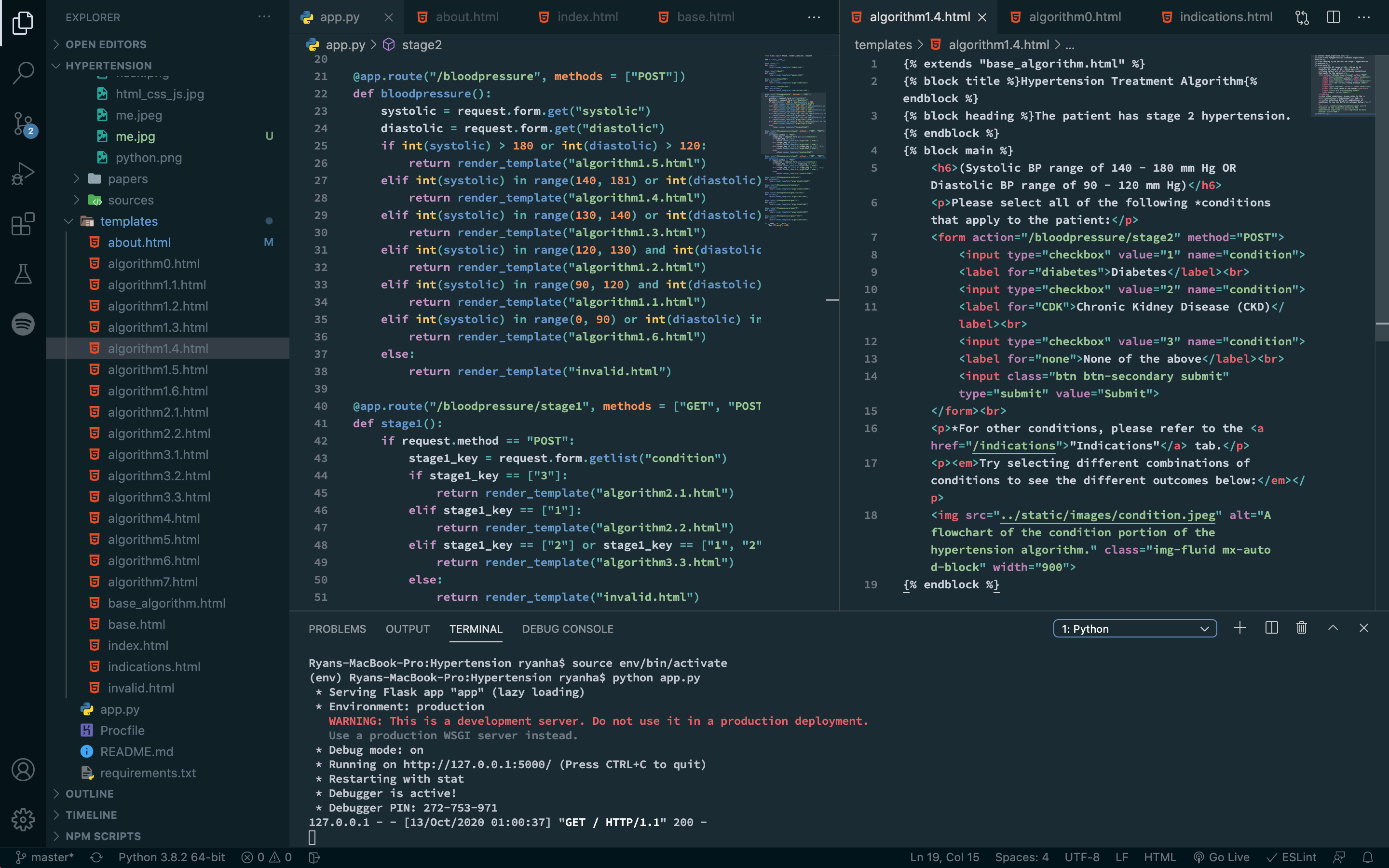An screenshot of some of my coding for this app.